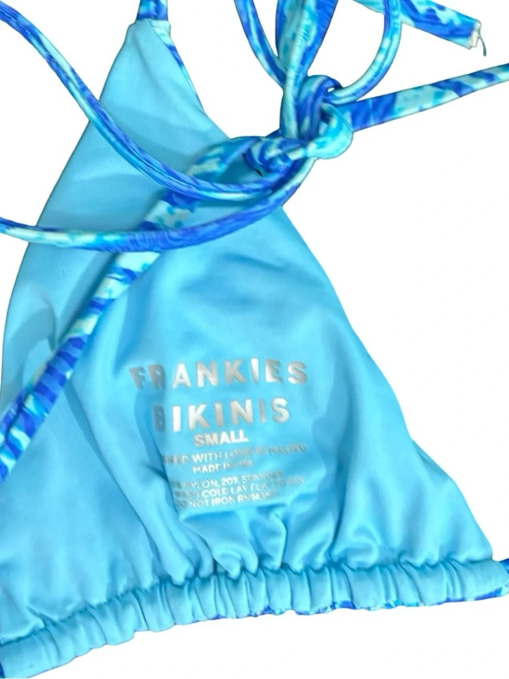 Frankies Bikinis Tia Triangle Bikini Top in the Electric Blue print Size Small